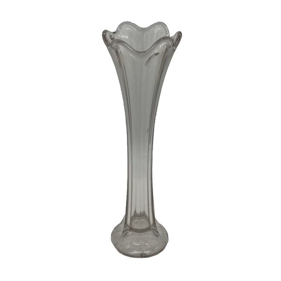 Vintage Clear Glass Swung Vase 11.75” AS IS - Picture 1 of 15